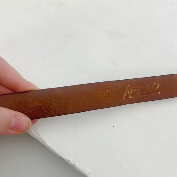 Vintage Mullin's Men's Brown Crocodile Leather Belt Brass Buckle Size 36 - Picture 3 of 7